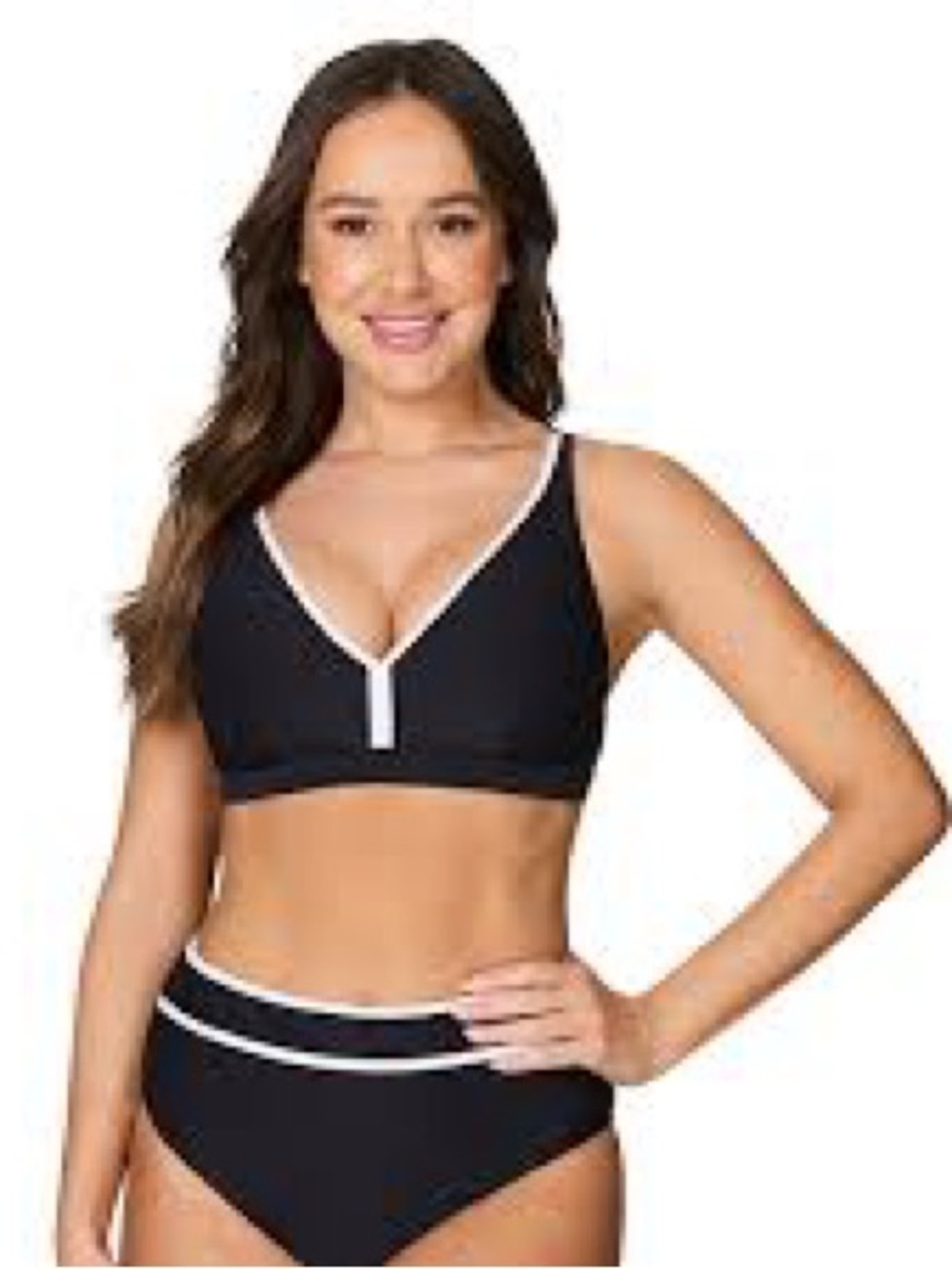 Black Contrast-Trim Bralette Bikini Top and High Waist Bottoms